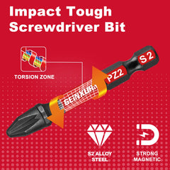 15 Pcs 2" Impact Pozi Screwdriver Bit Set – Magnetic S2 Steel Pozi Bits with Colorful Storage Box