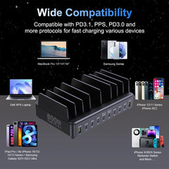 600W GaN 10-Port PD3.1 Charging Station Stand | Multi USB Fast Charger MacBook iPhone iPad Samsung Laptop