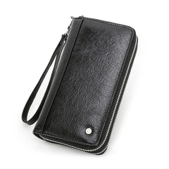 Genuine Leather Long Wallet Clutch with Double Zipper & Card Holders