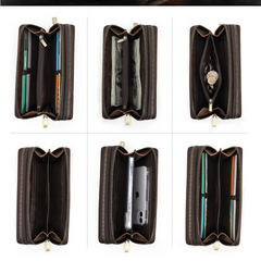 Genuine Leather Long Wallet Clutch with Double Zipper & Card Holders