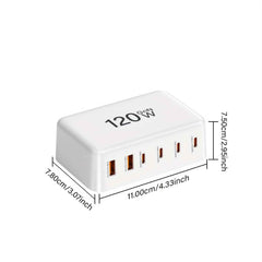120W USB-C Fast Charging Station - 6 Port Wall Charger