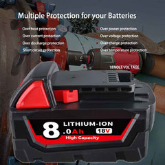 2 Pack 18 V 8.0 Ah Lithium-Ion Batteries — Replacement for Milwaukee