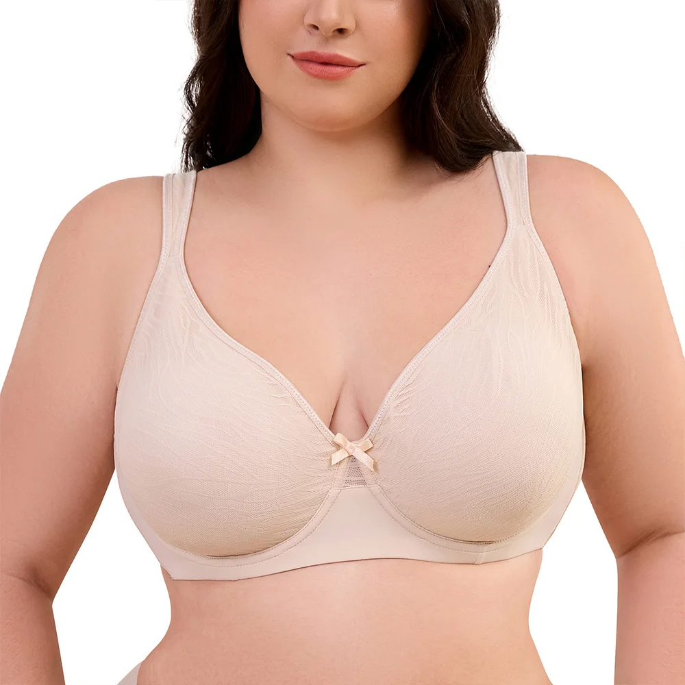 Plus Size Floral Lace Minimizer Bra | Underwire Full Coverage Unpadded High Support