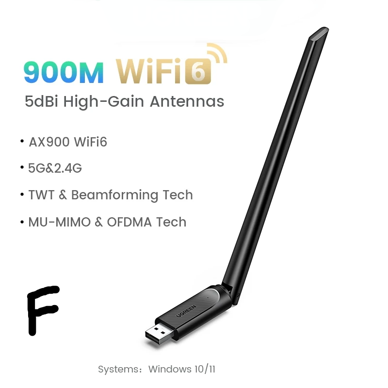 AX1800 WiFi 6 USB Adapter – Dual-Band 2.4G/5GHz Dongle with Antenna for Desktop & Laptop by Snagg A USB WiFi Adapter
