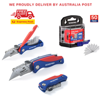 WORKPRO Folding Utility Knife + 50 SK5 Steel Blades – Heavy Duty Cutting Kit - Pack
