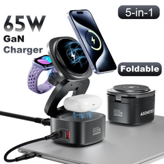 65W GaN USB-C 5-in-1 Foldable Magnetic Wireless Charging Station | MacBook iPhone Apple Watch AirPods