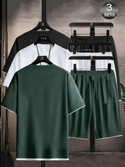 6pcs Waffle Men’s Pajama Set – Short Sleeve & Shorts Multi-Piece Homewear - SnaggIt