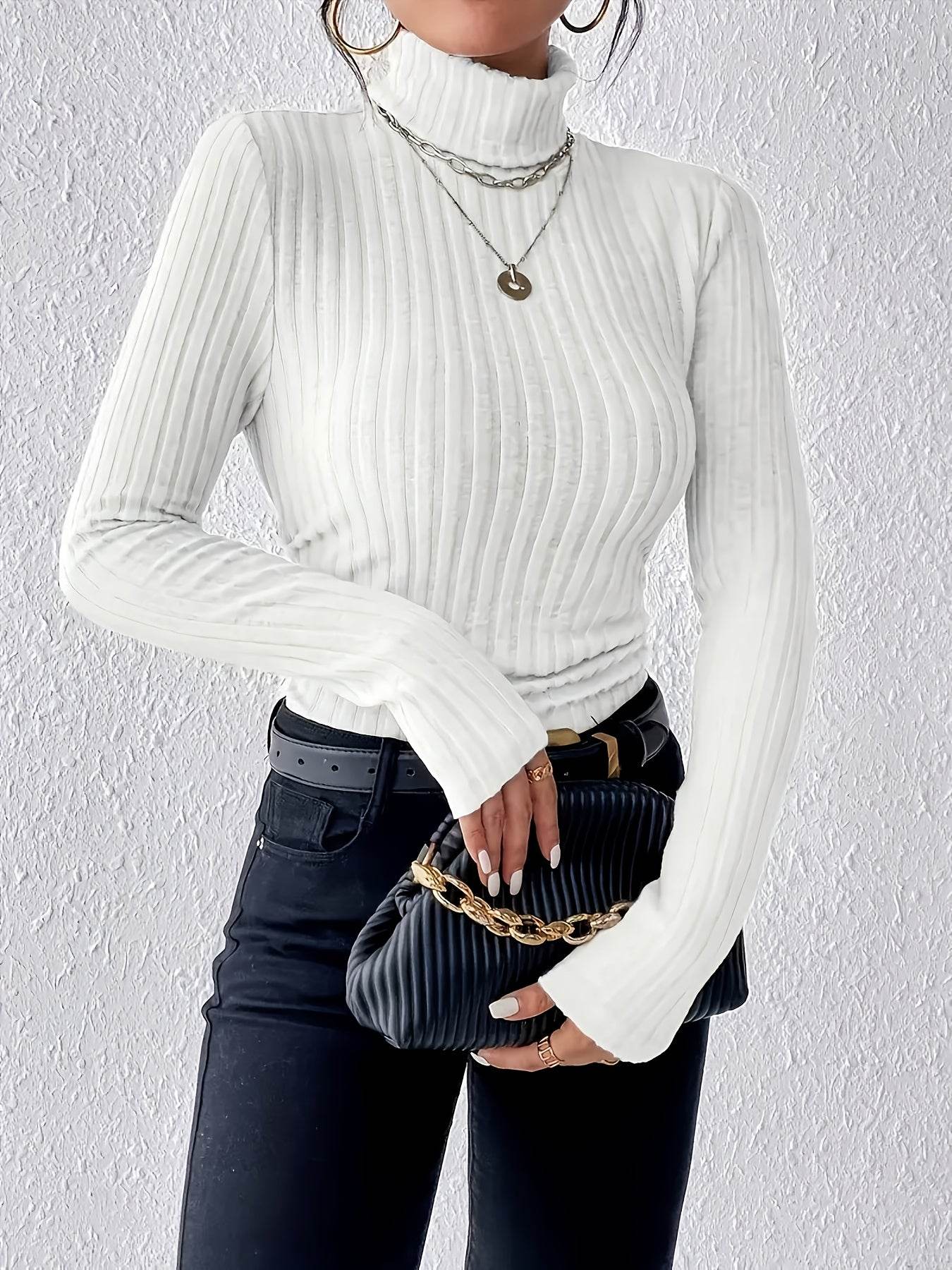 3pcs Women’s Ribbed Turtleneck Long Sleeve Tops - SnaggIt
