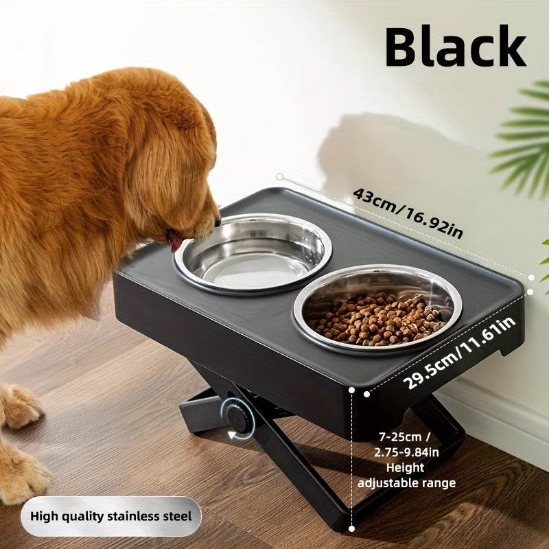 Adjustable Height Dog Bowl Stand with Stainless Steel Bowls - SnaggIt