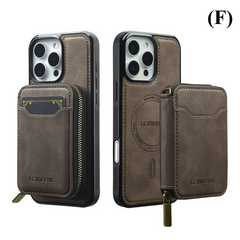 2 in 1 MagSafe Magnetic Leather Wallet & Card Holder Case - for iPhone 15 Series - F - Coffee / Pro - Phone Cases Covers