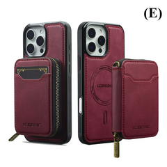 2 in 1 MagSafe Magnetic Leather Wallet & Card Holder Case - for iPhone 17 Series - E - Green / iPhone17 Pro - Phone