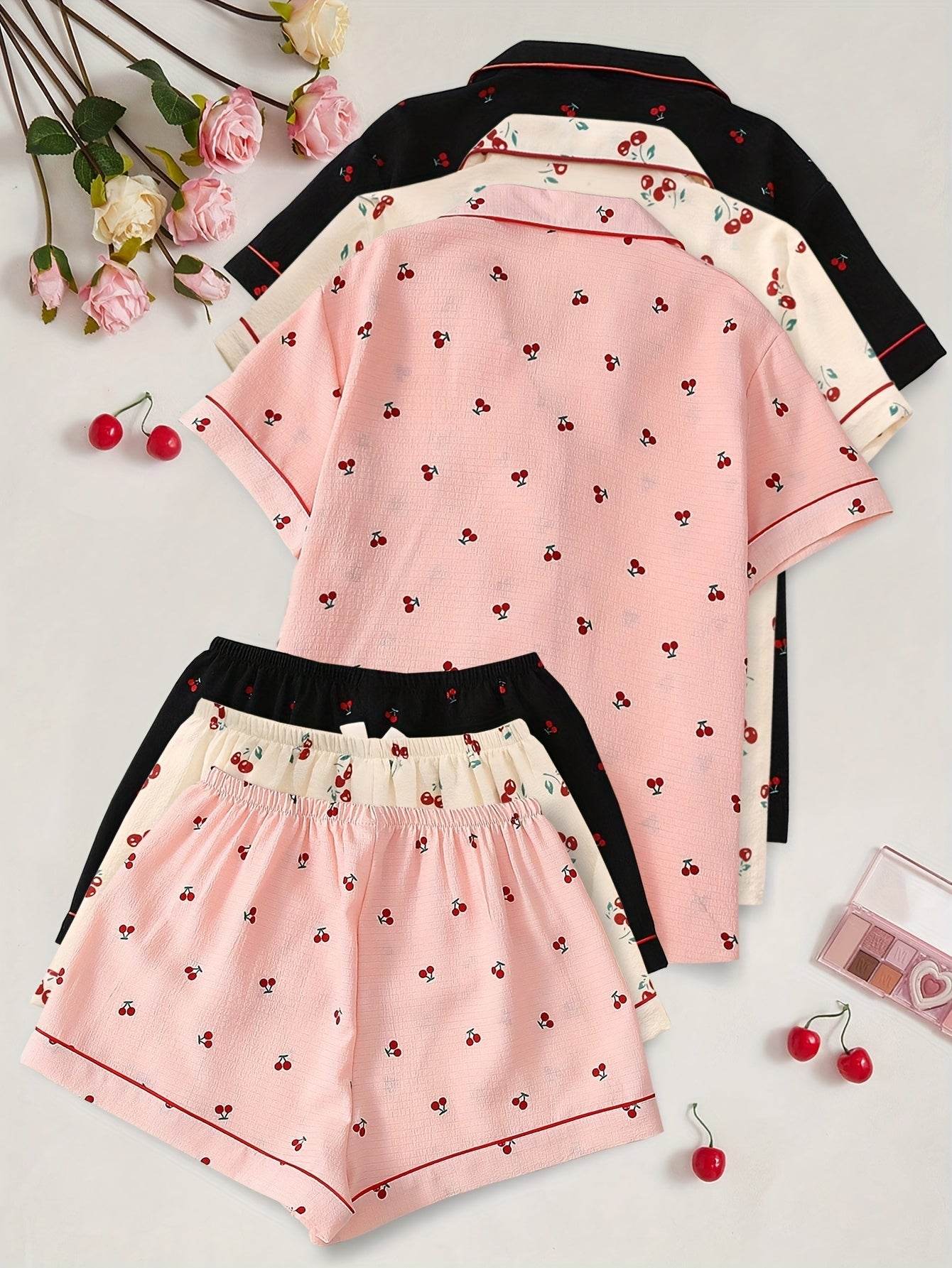 3-Piece - Women’s Cherry Blossom Pajama Set - SnaggIt