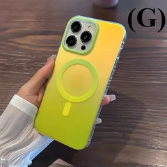 Laser Gradient MagSafe Shockproof Case – for iPhone 16 Series - G - Bright yellow / For Plus - Phone Cases & Covers