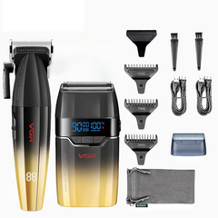 Professional 3 Piece All Metal Barber Suite – 9000 RPM Master Clipper, DLC Trimmer, and Titanium Shaver Collection