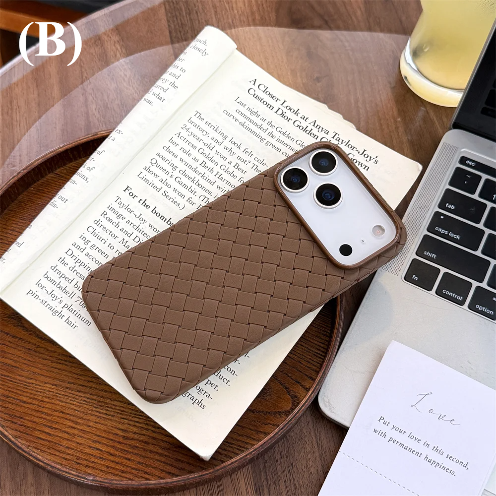 Braided Textured Breathable Shockproof Back Case – for iPhone 17 Series - B - Brown / iPhone17 Pro Max - Phone Cases &