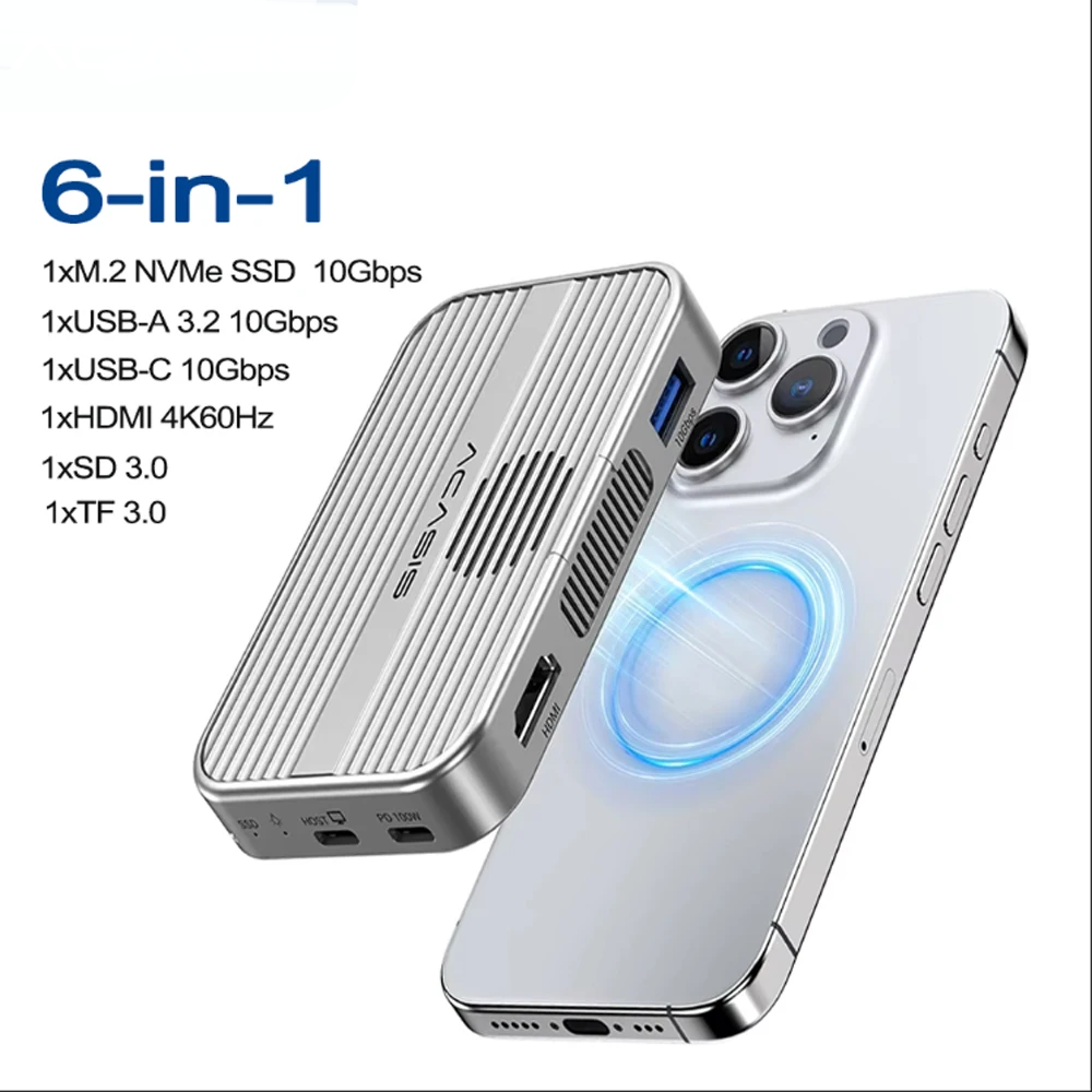 Magnetic M.2 NVMe SSD Enclosure Dock for iPhone 15/16 by Snagg An SSD Enclosure Dock