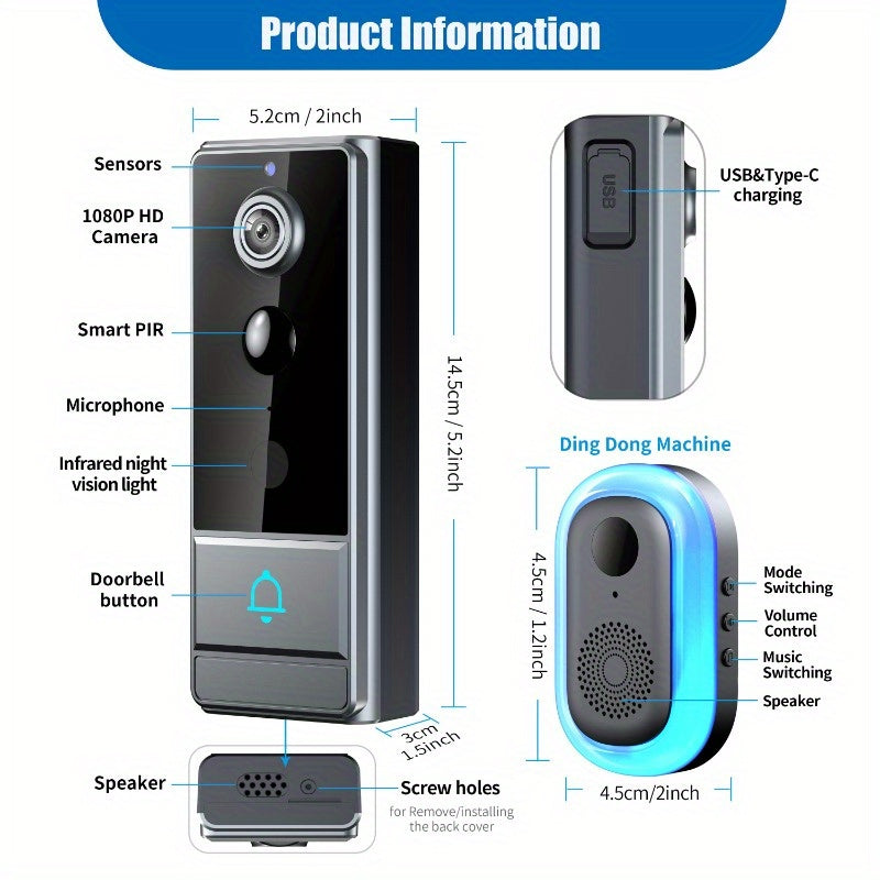 1080P Smart Video Doorbell – WiFi Camera with Night Vision by Snagg A Doorbell Camera
