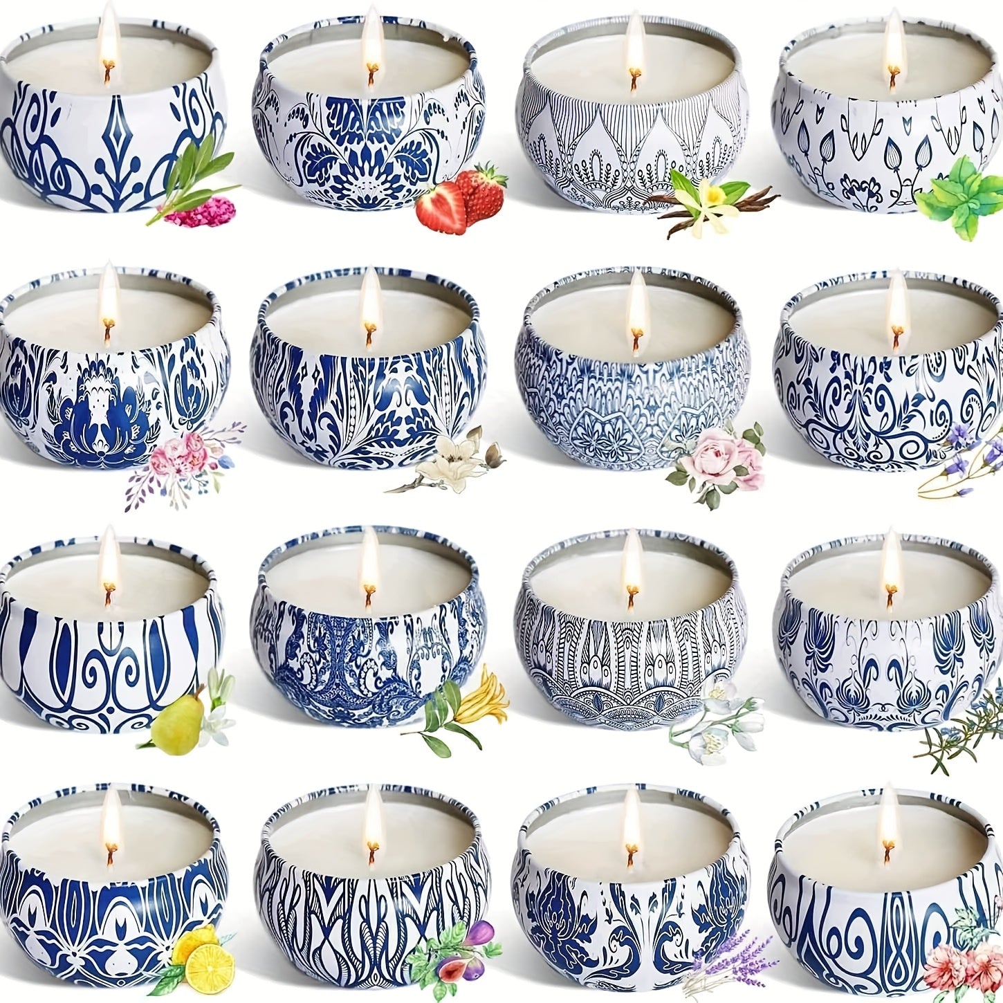16 Piece Artisan Blue & White Porcelain Scented Candle Gift Box by Snagg A Candle