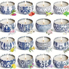 16 Piece Artisan Blue & White Porcelain Scented Candle Gift Box by Snagg A Candle