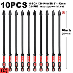 Impact Tough PH2 Phillips Screwdriver Bit Set – Magnetic S2 Steel Insert Driver Bits with Storage Case, 1"–6" Lengths