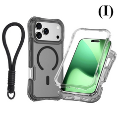 Shockproof Armor 3 in 1 Magnetic Case with Wrist Strap – for iPhone 15 Series - I - Black / Phone Cases & Covers