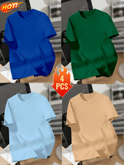 Men’s Printed Inner Layering T-Shirts – 4pcs Summer Crew Neck Short Sleeve Tops by Snagg A Shirt