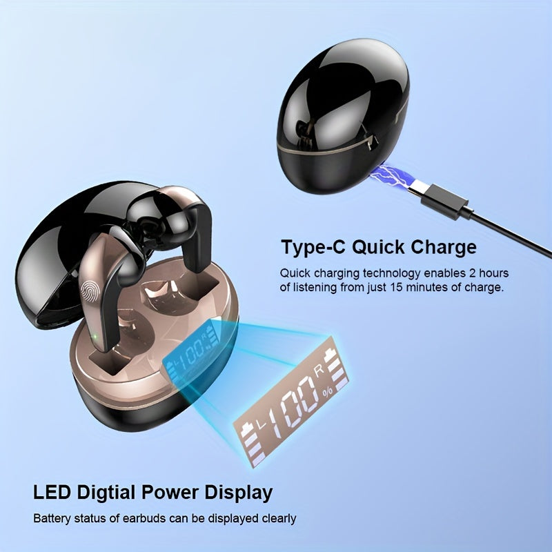 Wireless Earbuds | In-Ear Headphones with Mic, Touch Control & LED Display (40H Playtime) by Snagg An EarBud