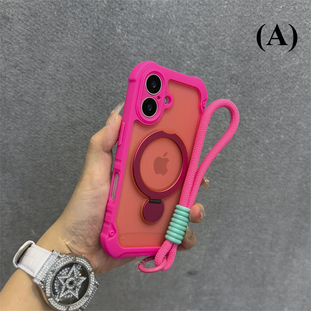 Wristband Lanyard Magsafe Magnetic Case - For iPhone 16 Series - A - Rose Red / Pro Max - Phone Cases & Covers