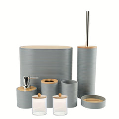 8 Pcs Bamboo Bathroom Accessory Set by Snagg A Bathroom Set