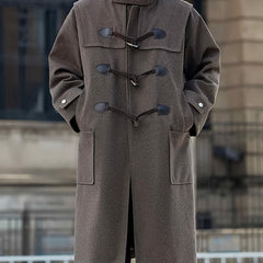Men’s Casual Long-Length Tweed Coat with Hood & Horn Buttons by Snagg A Coat