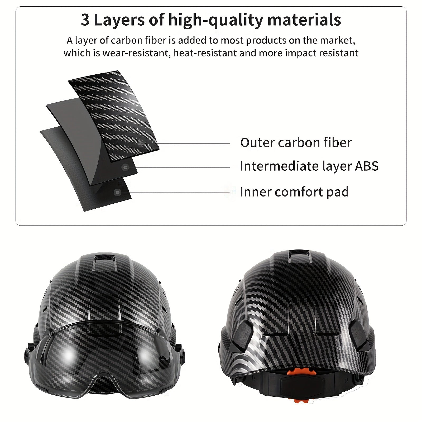 Carbon Fiber Pattern Safety Helmet with Visor, Earmuffs by Snagg A Safety Helmet