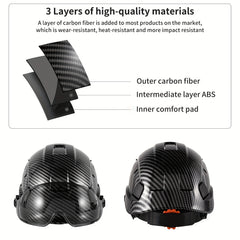 Carbon Fiber Pattern Safety Helmet with Visor, Earmuffs by Snagg A Safety Helmet