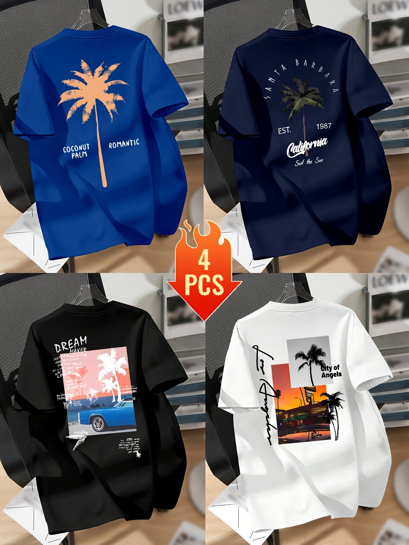 Men’s Printed Inner Layering T-Shirts – 4pcs Summer Crew Neck Short Sleeve Tops by Snagg A Shirt