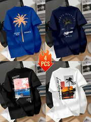 Men’s Printed Inner Layering T-Shirts – 4pcs Summer Crew Neck Short Sleeve Tops by Snagg A Shirt