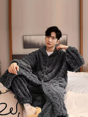 Cozy Men’s Fleece Pajama Set with Hooded Robe & Pants - SnaggIt