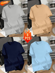 Men’s Printed Inner Layering T-Shirts – 4pcs Summer Crew Neck Short Sleeve Tops by Snagg A Shirt