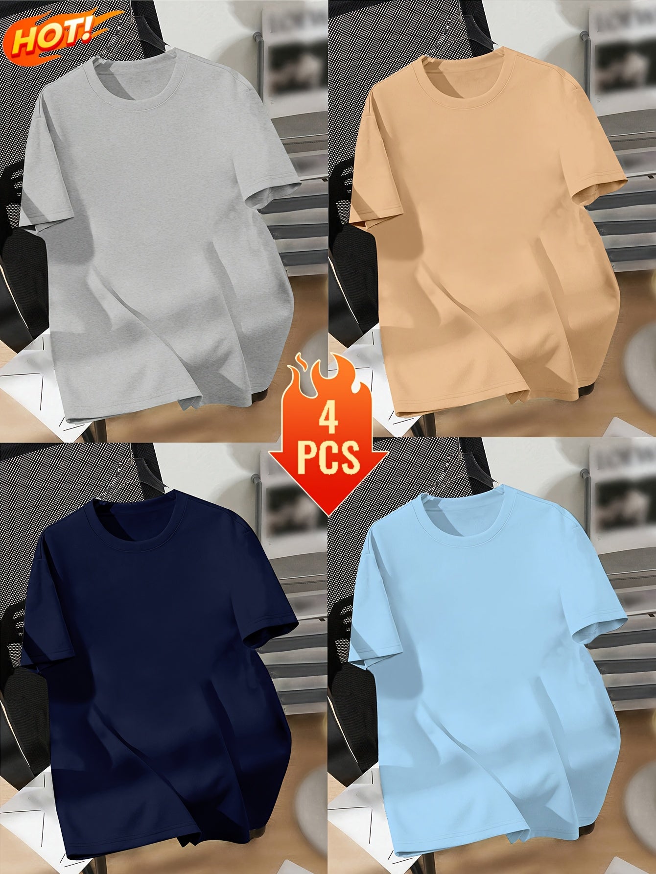 Men’s Printed Inner Layering T-Shirts – 4pcs Summer Crew Neck Short Sleeve Tops by Snagg A Shirt