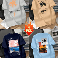 Men’s Printed Inner Layering T-Shirts – 4pcs Summer Crew Neck Short Sleeve Tops by Snagg A Shirt