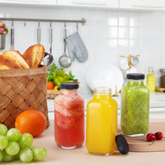 Glass Travel Juice Bottles 12 Pack 500ml Leak Proof BPA Free Lids by Snagg A Bottle