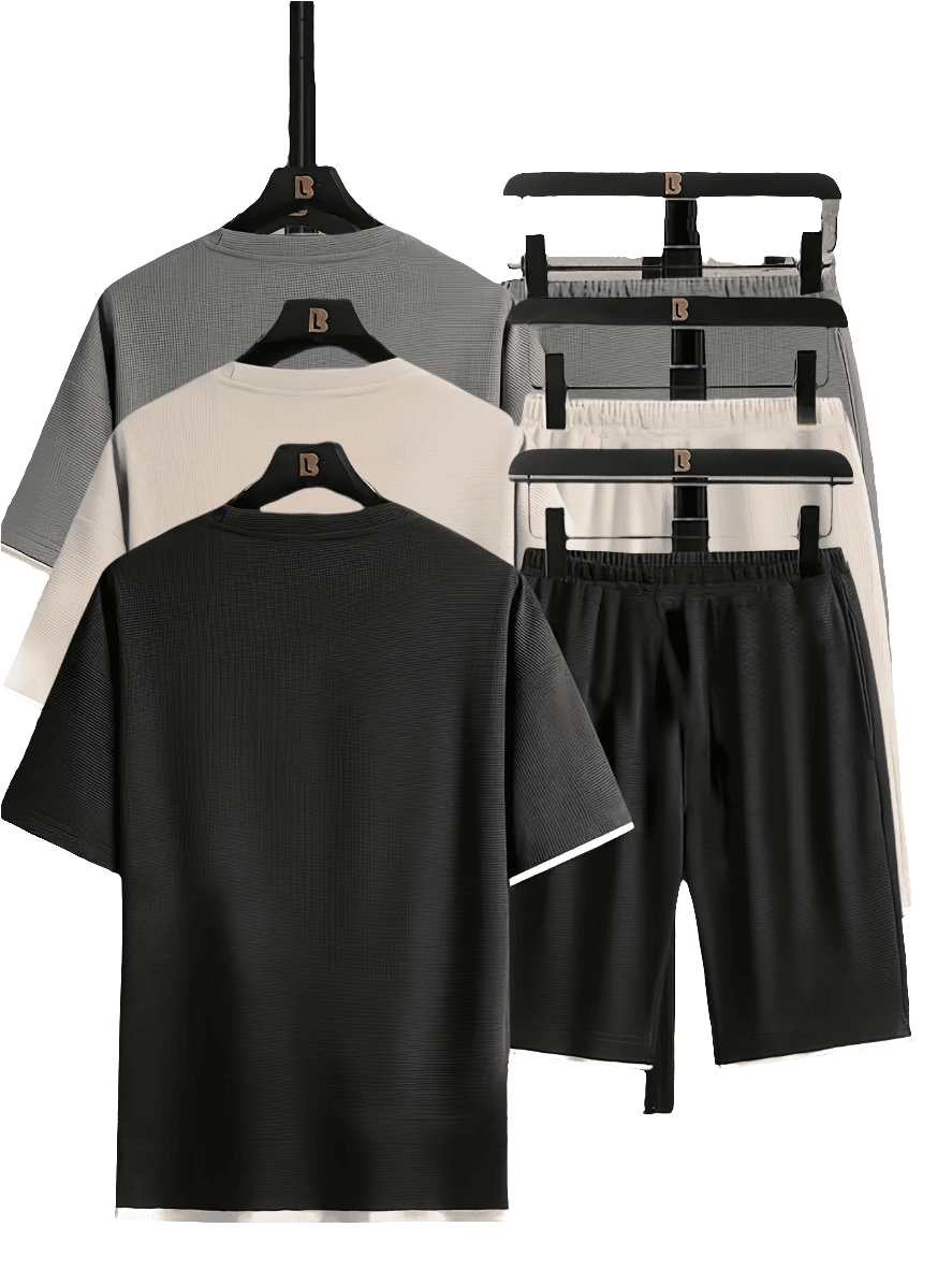 6pcs Waffle Men’s Pajama Set – Short Sleeve & Shorts Multi-Piece Homewear - SnaggIt