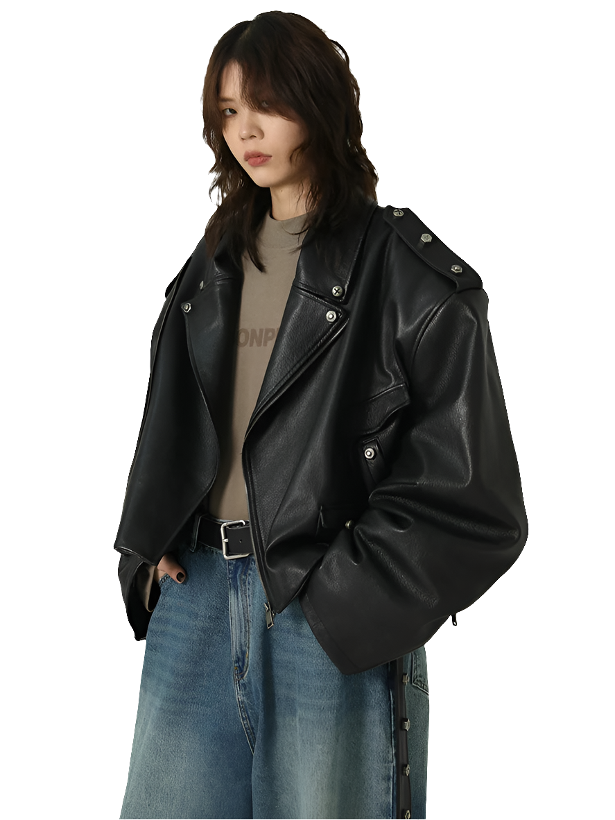 Oversized Black PU Leather Biker Jacket by Snagg A Jacket