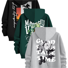 Three-Piece Set of Trendy Printed Hooded Sweatshirts by Snagg A Jumper