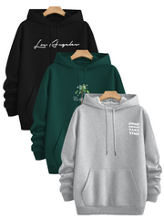 Three-Piece Set of Trendy Printed Hooded Sweatshirts by Snagg A Jumper