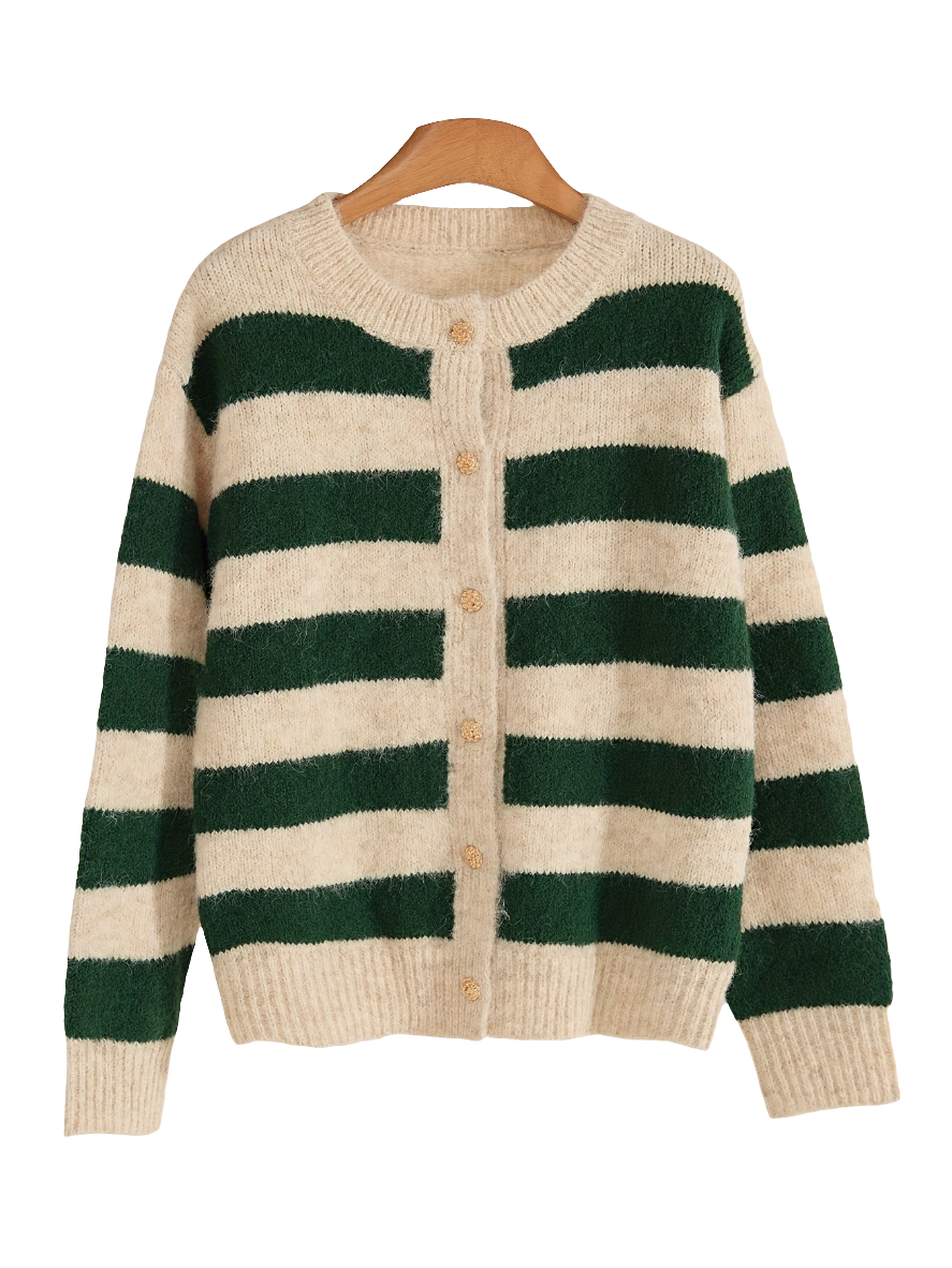 Women’s Striped Crew Neck Cardigan by Snagg A Top