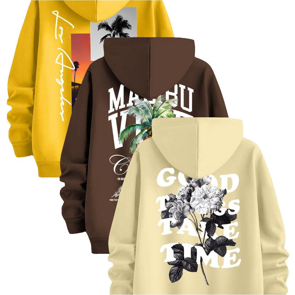 Three-Piece Set of Trendy Printed Hooded Sweatshirts by Snagg A Jumper
