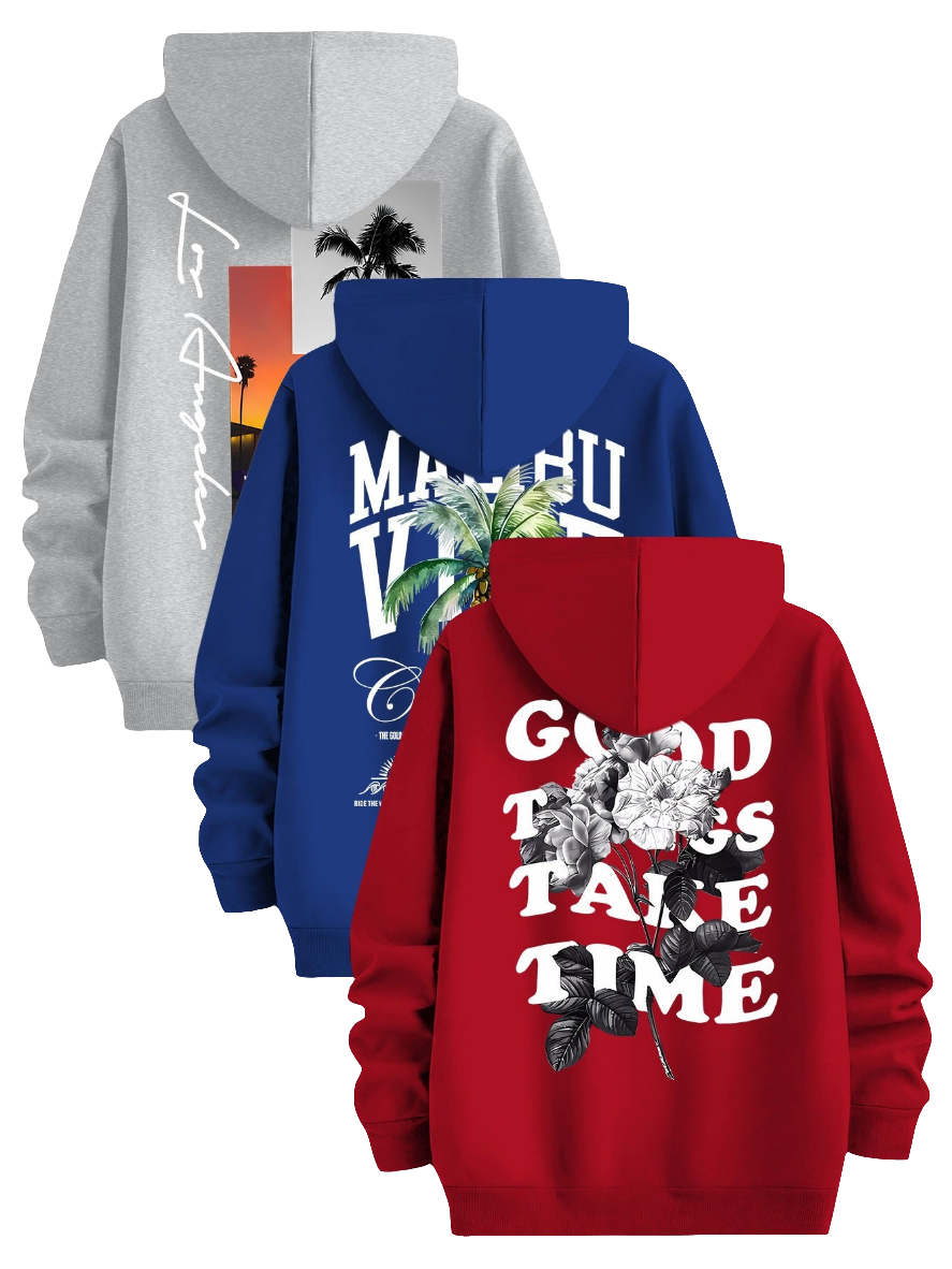 Three-Piece Set of Trendy Printed Hooded Sweatshirts by Snagg A Jumper
