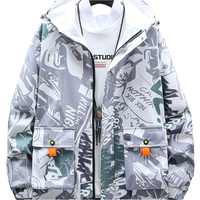 Men’s Graffiti Print Hooded Windbreaker – Mid-Length, Unisex Streetwear by Snagg A Jacket