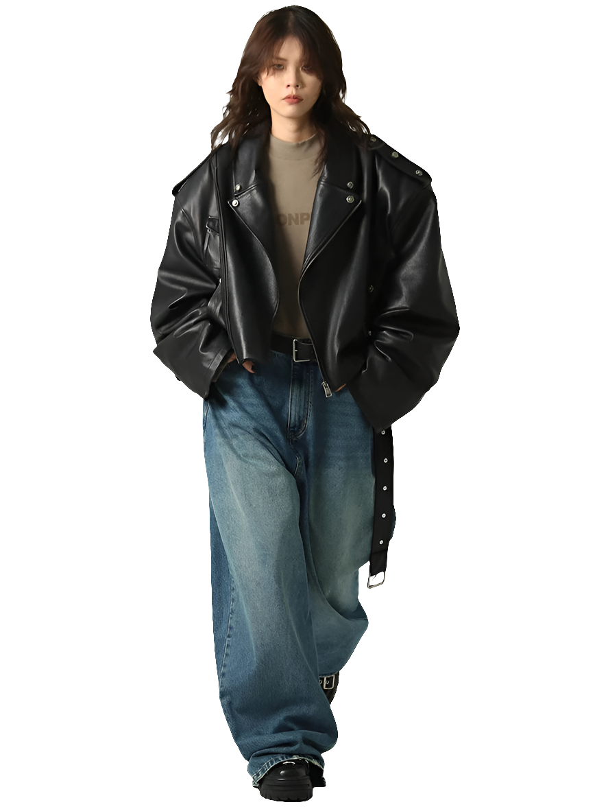 Oversized Black PU Leather Biker Jacket by Snagg A Jacket