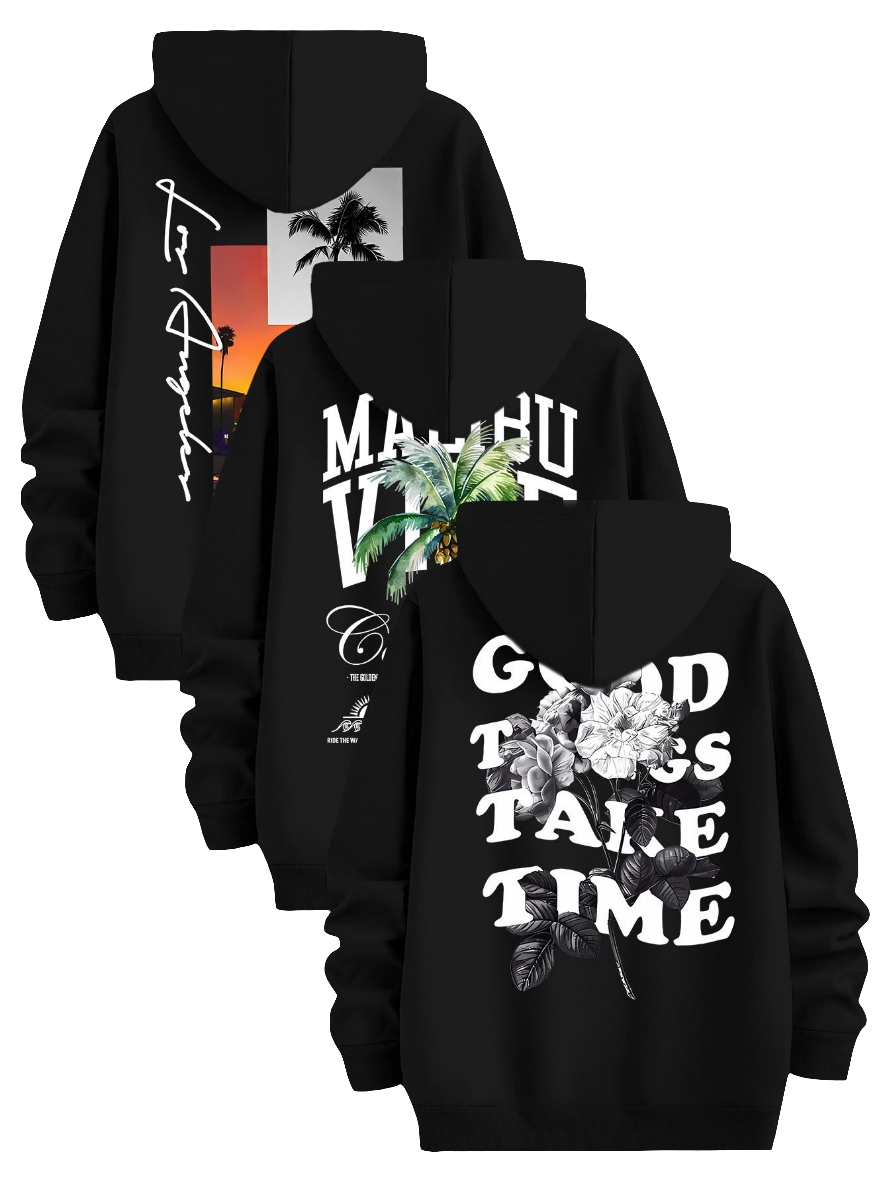 Three-Piece Set of Trendy Printed Hooded Sweatshirts by Snagg A Jumper