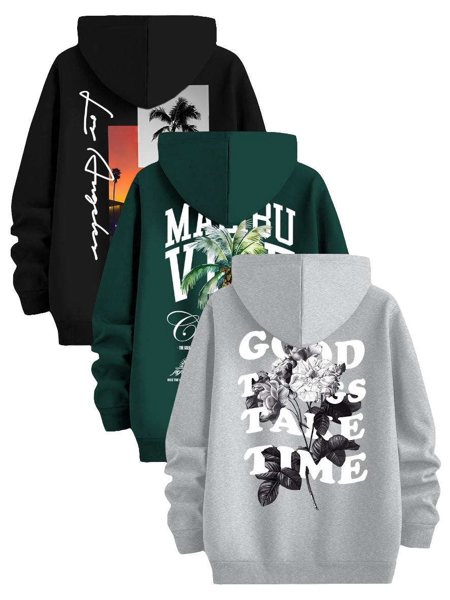 Three-Piece Set of Trendy Printed Hooded Sweatshirts by Snagg A Jumper